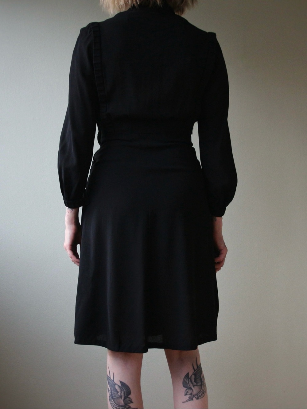 1930's Wool Crepe Little Black Day Dress - Picture 6 of 10
